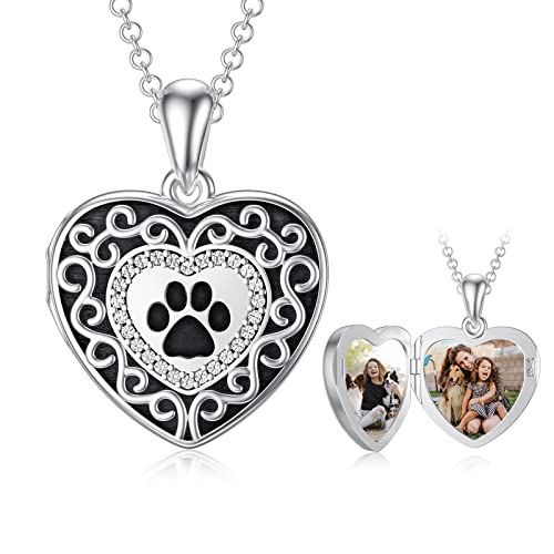 Filigree Dog Paw Urn Locket Necklace 925 Sterling Silver Print Pet Urn Necklace for Ashes Engraved Personalized Cremation Jewelry Pictures Keepsake Memorial Gifts for Women Men - style: C Paw Print Locket