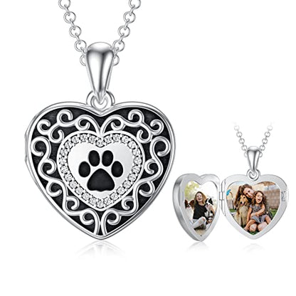 Filigree Dog Paw Urn Locket Necklace 925 Sterling Silver Print Pet Urn Necklace for Ashes Engraved Personalized Cremation Jewelry Pictures Keepsake Memorial Gifts for Women Men - style: C Paw Print Locket