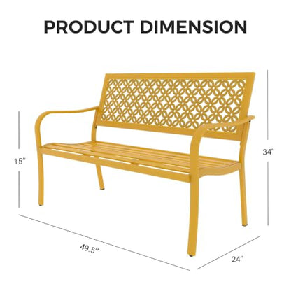 Grand patio 50" Outdoor Bench, Garden Bench with Armrests, Yellow | Anti-Rust Metal Powder Coated Frame, Patio Bench for Front Porch Park Outside Furniture - color: Sunflower Yellow