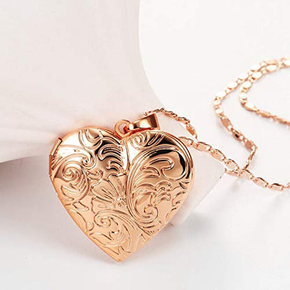 YOUFENG Locket Necklace that Holds Pictures Flower Lockets Pendant Necklaces Birthday Gifts Jewelry - color: RoseGoldHeart