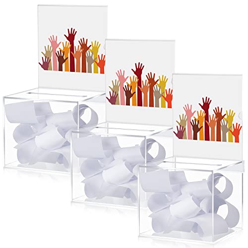 Bucherry 3 Pcs Acrylic Donation Box with Slot, 6 x 5 x 5 Inches Clear Ballot Suggestion Raffle Ticket Box with Sign for Fundraising, Raffle, Collecting, Donating, Voting - color: Clear