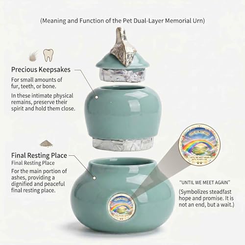 Pet Urn for Ashes, Two Layer Small Ceramic Memorial Urn for Dog Cat, Rainbow Bridge Keepsake Cremation Urn, Pet Loss Remembrance Gift (Rainbow Bridge) - color: Rainbow Bridge
