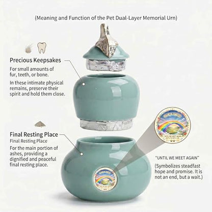 Pet Urn for Ashes, Two Layer Small Ceramic Memorial Urn for Dog Cat, Rainbow Bridge Keepsake Cremation Urn, Pet Loss Remembrance Gift (Rainbow Bridge) - color: Rainbow Bridge