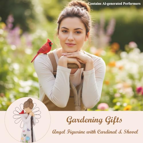 Gardening Gifts for Women-5.9"Unique Garden Angel Figurine | Birthday Housewarming Gifts for Mom Grandma Sister Friend,Sculpted Resin Angel Statues&Friendship Decor for Home - style: Shovel