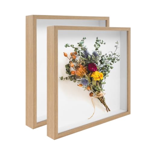 2 Pack 12x12 Shadow Box Frame Deep Shadow Boxes Display Cases with Stand | Wood Shadowbox Display on Tabletop or Wall for Dried Flowers, Photos, Handicrafts, Keepsake,Picture - color: Wood, size: 12"x 12"