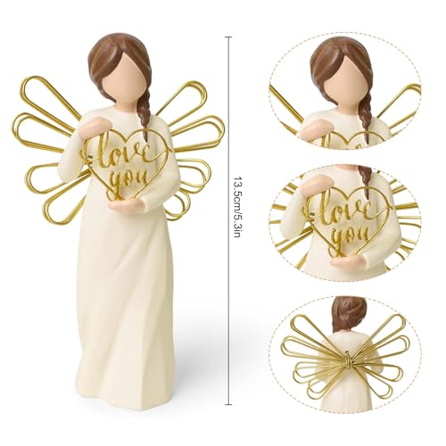 “Love You” Angel Figurine Holding Love Sign, 5.3" Hand-Painted Resin Statue | Perfect Sentimental Gift to Girlfriend, Boyfriend, Family Members, Wife, Husband, Sculpted Hand-Painted Figurine - style: Love you