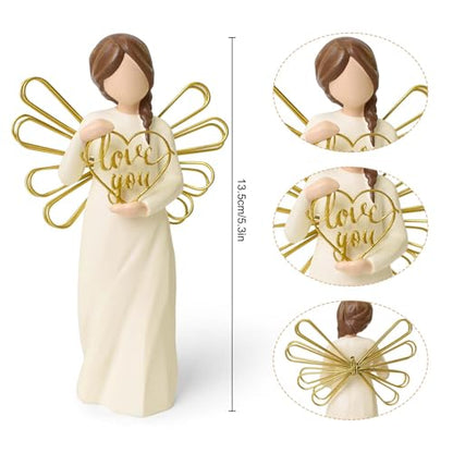 “Love You” Angel Figurine Holding Love Sign, 5.3" Hand-Painted Resin Statue | Perfect Sentimental Gift to Girlfriend, Boyfriend, Family Members, Wife, Husband, Sculpted Hand-Painted Figurine - style: Love you