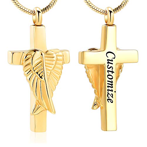 Cross Urn Necklace for Ashes Angel Wing Cremation Jewelry for Women Men Stainless Steel Memorial Necklaces Ash Holder for Human Pets Keepsake Jewelry for Loved Ones with Fill Tool - color: Customize