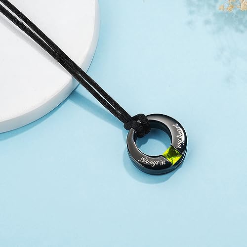YOUFENG 3 Pieces Cremation Urn Necklaces for Ashes Keepsake Cremation Jewelry Cross Round Bar Birthstone Crystal Stainless Steel Memorial Pendant for Women Men - color: Olivine