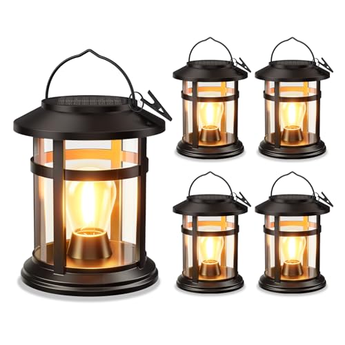 Solar Lantern Outdoor Waterproof, 4 Pack Bright Hanging Solar Lights for Outside Decorative, Upgraded Solar Powered Lanterns LED Lighting for Garden Patio Porch Decor Gifts (Warm Light) - size: 4 Pack, style: Classic Black