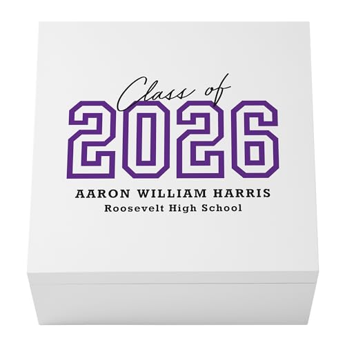 Let's Make Memories Personalized Keepsake Box - For Graduation - Class of 2026 or Any Year - Graduate Memento Box - Customized For Any Grad and School - 12" Lx12 Wx6 H - Loud & Proud - Purple - color: Purple - Loud & Proud