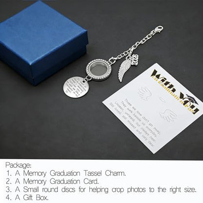 2026 Graduation Tassel Photo Charm Graduation Memorial Tassel Charm Photo Fram with in Loving Memory Card 2026 Graduation Gifts Personalized Memorial Tassel with Angel Wings (Silver) - color: Silver