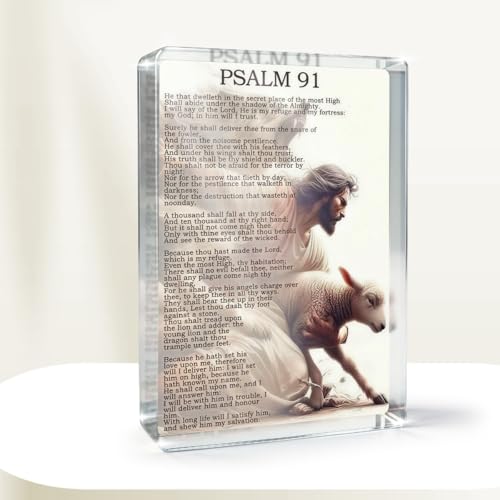 Psalm 91 Bible Verse Acrylic675 Desk Decor, Christian Religious Wall Art Lamb of God Print Acrylic Sign Baptism Gifts for Home Office Desktop Ornament - color: Psalm, size: 4.1x.3.1