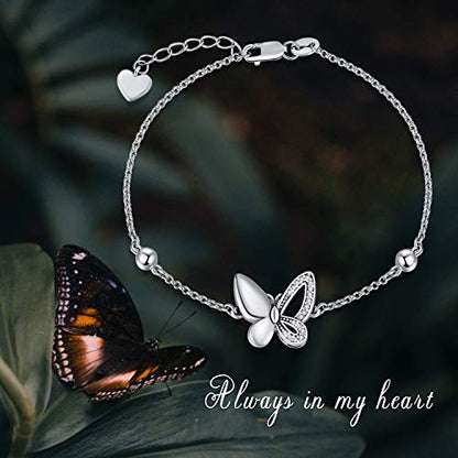 Butterfly/Sunflower/Red Cardinal/Hummingbird Cremation Jewelry 925 Sterling Silver Urn Bracelet Ashes Keepsake Hair Memorial Always in My Heart Locket for Women Mom - style: Butterfly