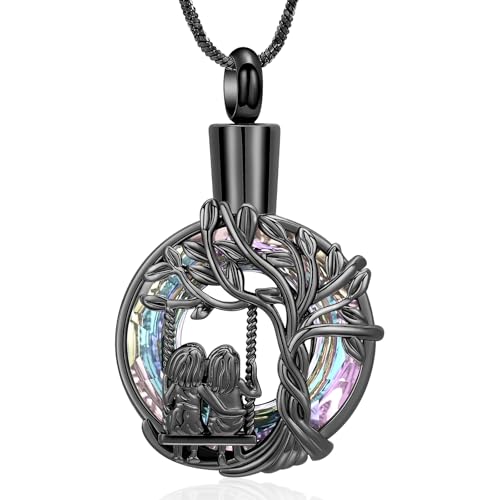 Yinplsmemory Cremation Jewelry Tree of Life Urn Necklace for Women Ashes Keepsake Jewelry for Sister for Ashes - color: Black-purple