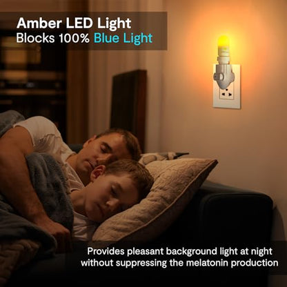 LowBlueLights Amber Night Light Plug in, 120V E12 Blue Light Free Bulb | 120V plug-in amber night light, blue light free, dim 0.5W E12 bulb for bedroom, nursery, bathroom, hallway