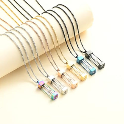 Oinsi Glass Hourglass Cremation Jewelry for Ashes Cylinder Urn Necklace Container Vial Necklaces Bottle Memorial Cremation Keepsake Jewelry Ash Pendant for Women/Men - color: Gold