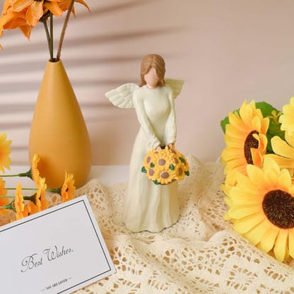 Sunflower Gifts for Women, Angel Figurine Carrying A Sunflower Basket | Hand-Painted Resin Angel Statue, Encouragement Home Decor - style: Sunflower Gifts for Women