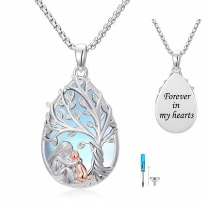 Tree of Life Urn Necklace for Ashes/Pet Cremation Teardrop Moonstone Necklace Pendant Jewelry Gifts for Mom Wife Women Birthday Christmas Memorial Day - color: cat-urn