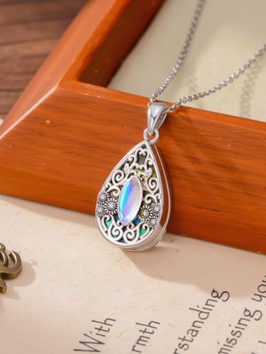 WINNICACA Urn Necklaces for Ashes 925 Sterling Silver Butterfly Hummingbird Dragonfly Teardrop Ash Necklace Cremation Jewelry Urn Pendants for Women Memorial Gifts for Birthday Christmas Funeral - style: 3-Moonstone Urn Necklace