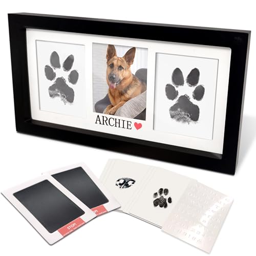MYPAWLETS Paw Print Frame & Ink Pads Kit,Pawprint Kit for Dog/Cat,XL Black | 2 No Mess Ink Pads,Clean Touch,PawPrint Stamp Pad,Dog Nose Print,Quality Memorial Frame,Personalized Dog Mom Gifts - color: Large-Black
