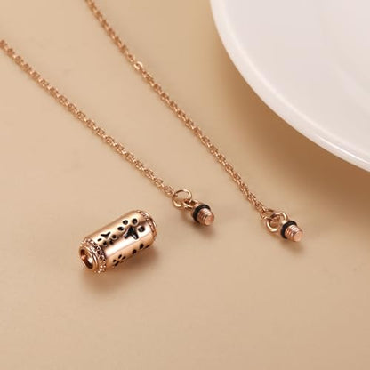 Pet Cremation Jewelry Stainless Steel Paw Print Tube Urn Necklace For Cat Dog Ashes Necklace For Women Keepsake With Filling Kits - color: Rose Gold Necklace