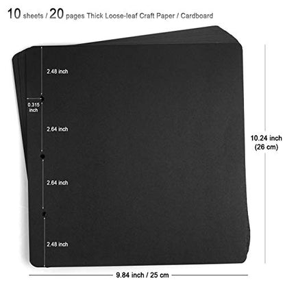 10 Sheets Double Sided 9.84 x 10.24 inch Refill Pages - Acid Free Additional Thick Craft Paper Cardboard for All Series ADVcer 10x10 Three-Ring Loose-Leaf Binder Photo Album Scrapbook (Black) - color: Black