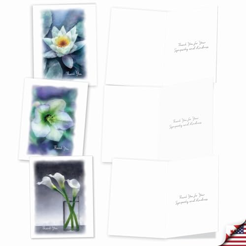 The Best Card Company - 10 Sympathy Thank You Cards (4 x 5.12 Inch) - Boxed Flower Condolence Gratitude - Blooming Memories M6598STG-B1x10 - style: Blooming Memories - TY