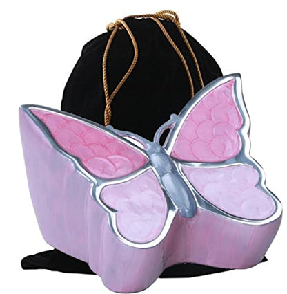 Butterfly Sculpture Cremation Urn - Handcrafted Metal Urn for Human Ashes - Artistic Urn with Velvet Bag (Pink Adult) - color: Pink Adult