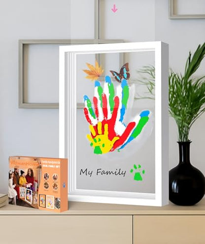 Family Handprint & Hand Casting Kit – DIY Craft Keepsake with Wooden Frame, Non-Toxic Paints, Baby Footprin Kit – Perfect Gifts for Grandparents, New Parents & Families (White, 4 Transparent Sheets) - color: White Frame, size: 4 Pages Acrylic Boards