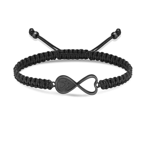 Oinsi Cat Urn Bracelet Cremation Jewelry for Pets Ashes Keepsake Handmade Braided Rope Adjustable Bangle Stainless Steel Urn Bangle Memorial Jewelry - color: B-Black