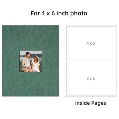 4x6 Slip In Photo Album Holds 200 Pockets Cloth Cover Dark Green | DIY cover window, Acid free pages, PVC free pockets, Family Travel Wedding, Gift ready - color: Dark Green, size: 200 Pockets