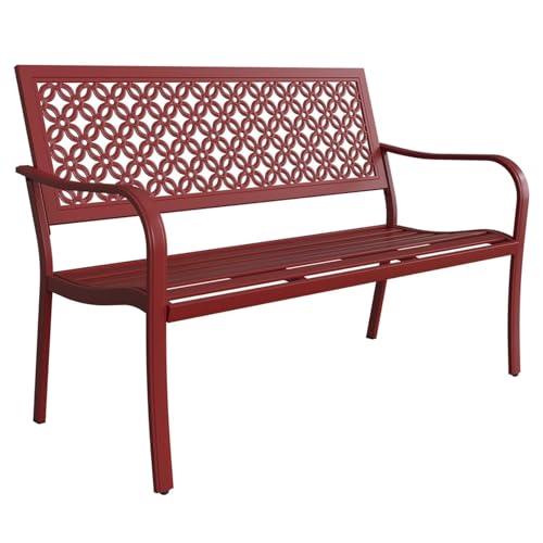 Grand patio Garden Bench, Outdoor Benches with Anti-Rust Metal Powder Coated Frame, Patio Bench for Front Porch Park Outside Furniture Decor, Cherry Red | Anti-Rust Metal Powder Coated Frame, Patio Bench for Front Porch Park Outside Furniture - color: Che