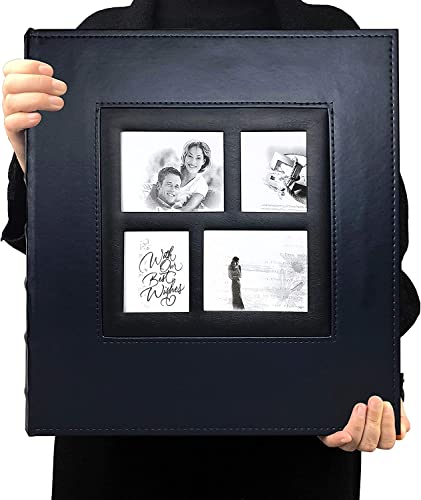 RECUTMS Self Adhesive Photo Album Leather Large Scrapbook 60 Pages (Blue) - color: Blue, size: 13.3''X13.4'' 60Pages-White Page