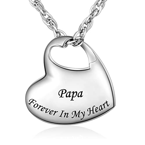 abooxiu Heart Urn Necklaces for Ashes Cremation Necklace for Ashes for Family Stainless Steel Cremation Jewelry - Forever in My Heart - color: Silver-Papa