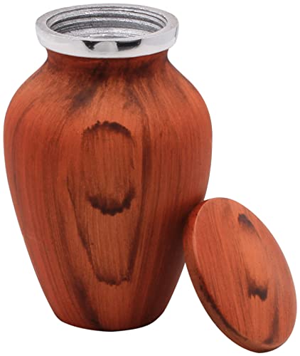 Cedar Wood Finish Keepsake Cremation Urn for Ashes - Aluminum Urn with Painted Cedar Wood Finish - 3 Cubic Inch Capacity [2.5 tablespoons of cremains] - for The Sharing of Ashes - color: Cedar