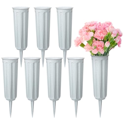 Cemetery Vases Plastic Memorial Flower Vases with Spikes for Grave Decorations Grave Vase for Artificial Cemetery Flowers (8Pcs, Grey) - color: Gray