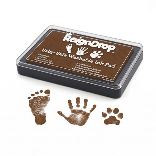 ReignDrop Baby Ink Pad for Hand and Footprints, Non-Toxic Acid-Free Keepsake Kit, Smudge-Proof Archival Ink Wipes Off Skin, for Scrapbook, Photo Album, Frames & Pet Paws, Baby Gift (Brown) - color: Brown