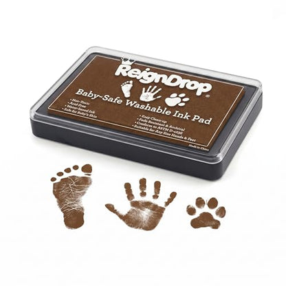 ReignDrop Baby Ink Pad for Hand and Footprints, Non-Toxic Acid-Free Keepsake Kit, Smudge-Proof Archival Ink Wipes Off Skin, for Scrapbook, Photo Album, Frames & Pet Paws, Baby Gift (Brown) - color: Brown