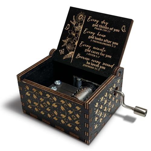 Christian Gifts for Women Men, Antique Engraved Scripture Music Boxes, Spiritual Gifts for Women, Prayer Music Box, Bible Gifts for Women, Baptism Gifts, Catholic Gifts on Birthday Christmas - color: God Bless