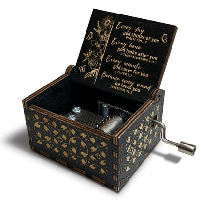 Christian Gifts for Women Men, Antique Engraved Scripture Music Boxes, Spiritual Gifts for Women, Prayer Music Box, Bible Gifts for Women, Baptism Gifts, Catholic Gifts on Birthday Christmas - color: God Bless