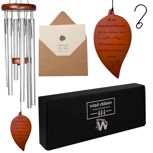 Best Memorial Wind Chimes for Outside - 32.5" Sympathy Wind Chimes Memorial Gifts for Loss of Loved One - in Remembrance Gifts - Best Bereavement Gift Idea for Loss of Loved One - Unique Funeral Gift - color: Silver