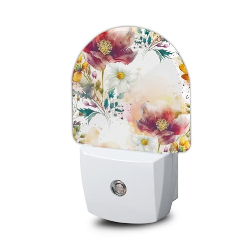 Vintage Flower Burgundy Night Light, Night Light Plug into Wall with Dusk to Dawn Sensor, LED Lamp Energy Saving Lights for Men Women Boys Girls,Lamp for Bedroom Bathroom Hallway - color: Vintage Flower Burgundy