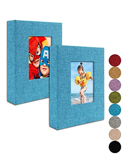 GPIRAL Small Photo Album 4x6 – Clear Pages, Linen Cover with Front Window, Pack of 2, Each Album Holds 52 Photos, Small Brag Book for 4x6 Photos, Blue Fabric - color: Blue, size: 4x6"-2 PACK