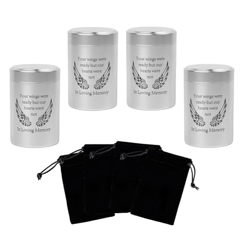 2.7 inch Small Urns for Ashes - Set of 4, Aluminium Mini Urns, Cremation Urns for Human Ashes, Ashes Holder, Small Keepsake urns-in Loving Memory, Silver - size: Wing-Silver