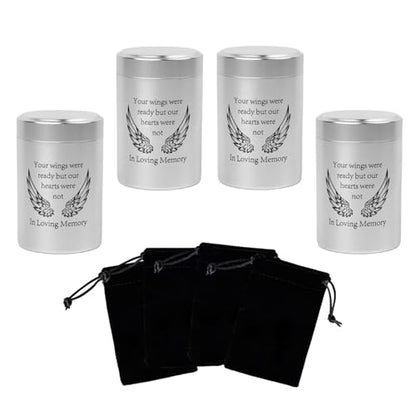 2.7 inch Small Urns for Ashes - Set of 4, Aluminium Mini Urns, Cremation Urns for Human Ashes, Ashes Holder, Small Keepsake urns-in Loving Memory, Silver - size: Wing-Silver