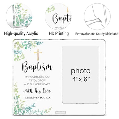 Baptism Gifts Picture Frame, Christening Gifts for Goddaughter Godson Godchild Baby, Christian Baptism Gift for Boys Girl Acrylic Photo Frames, Photo 4 x 6 Inches - color: Baptism- A