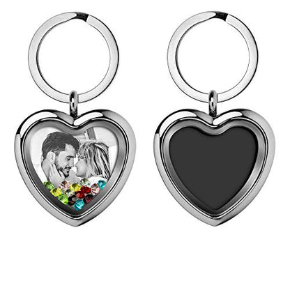 Custom Photo Text Engraved Heart Floating Living Locket Crystal Pendant Keychain - color: Rainbow - 1 Photo Engraving