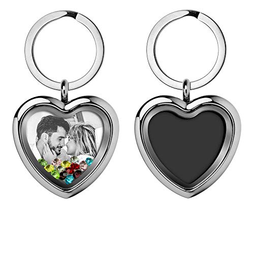 Custom Photo Text Engraved Heart Floating Living Locket Crystal Pendant Keychain - color: Rainbow - 1 Photo Engraving