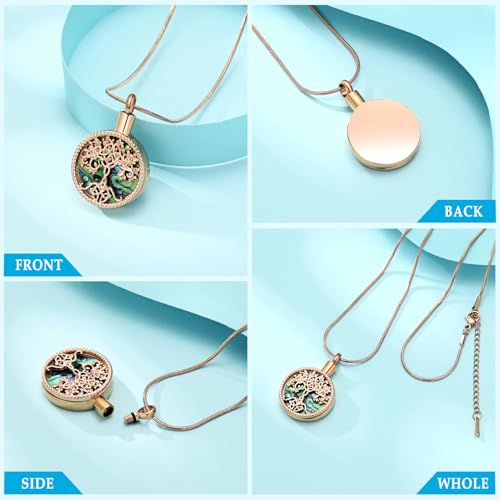 Hearbeingt Teardrop Urn Necklaces for Ashes Tree of Life Memorial Locket - color: Abalone Shell-Rose Gold